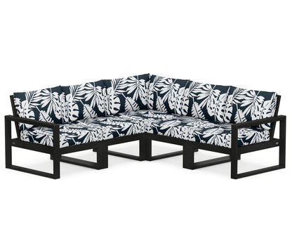 POLYWOOD® EDGE 5-Piece Modular Deep Seating Set in Black / Leaf Marine Indigo