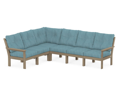 POLYWOOD® Vineyard 6-Piece Sectional in Vintage Sahara / Lattice Sky Blue