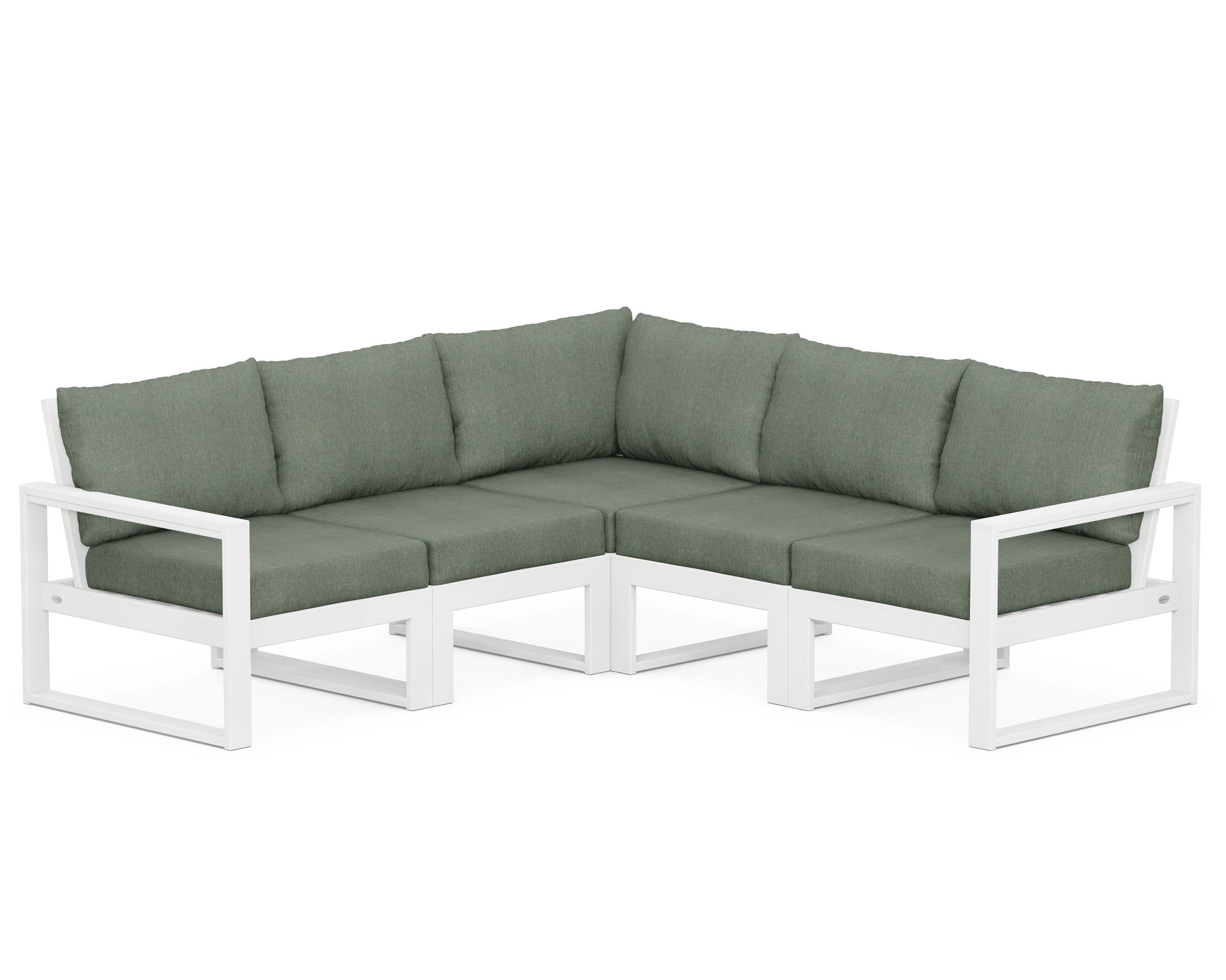 POLYWOOD® EDGE 5-Piece Modular Deep Seating Set in White / Cast Sage