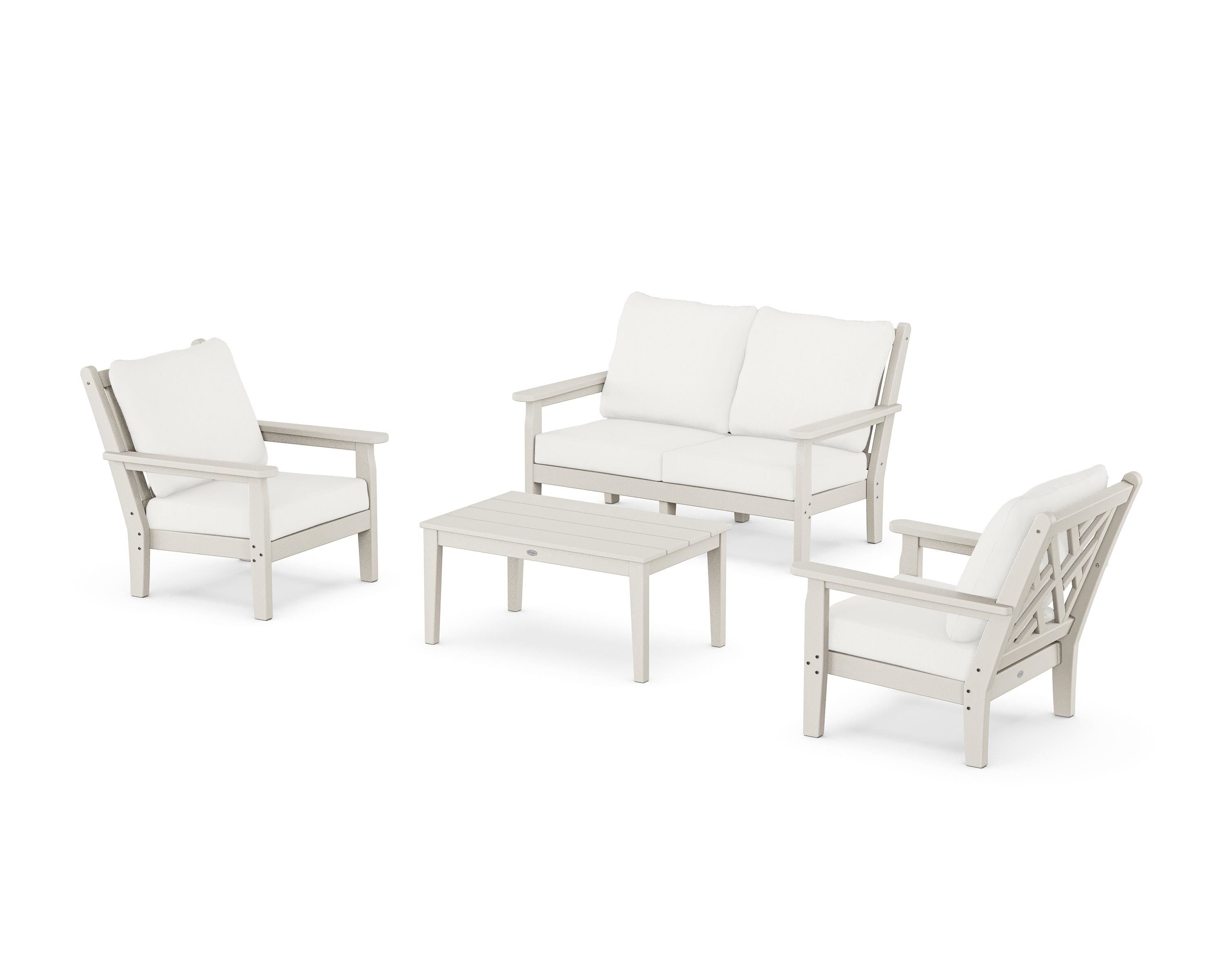 POLYWOOD® Chippendale 4-Piece Deep Seating Set with Loveseat in Sand / Natural Linen