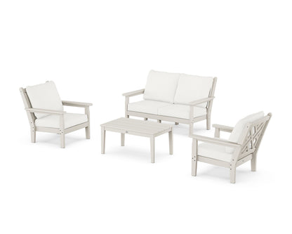 POLYWOOD® Chippendale 4-Piece Deep Seating Set with Loveseat in Sand / Natural Linen