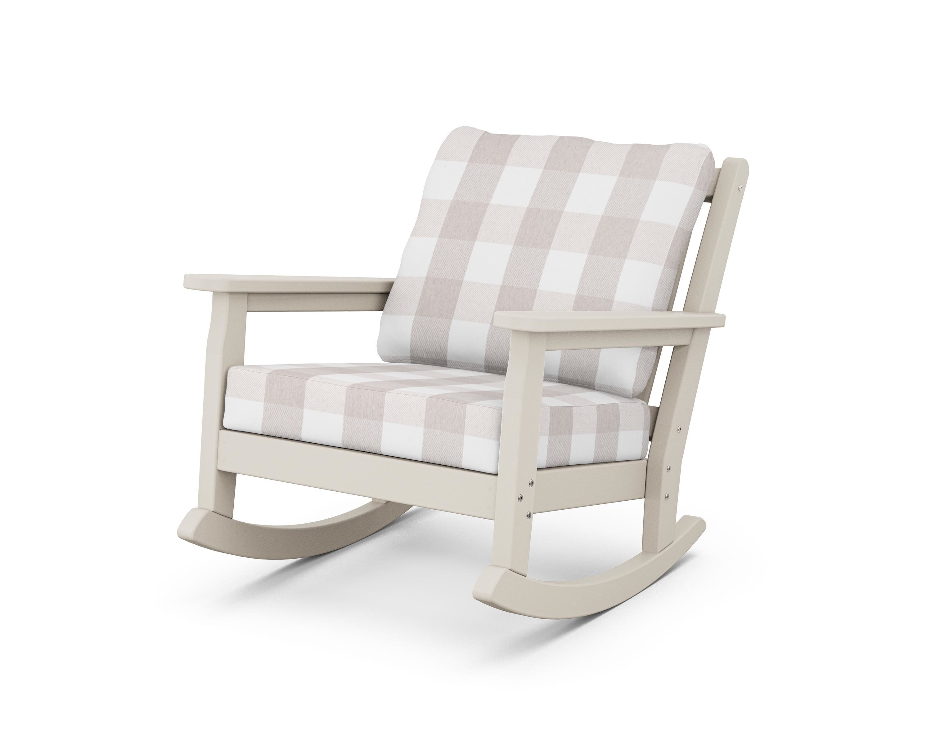 POLYWOOD® Chippendale Deep Seating Rocking Chair in Sand / Buffalo Plaid Dune Burlap