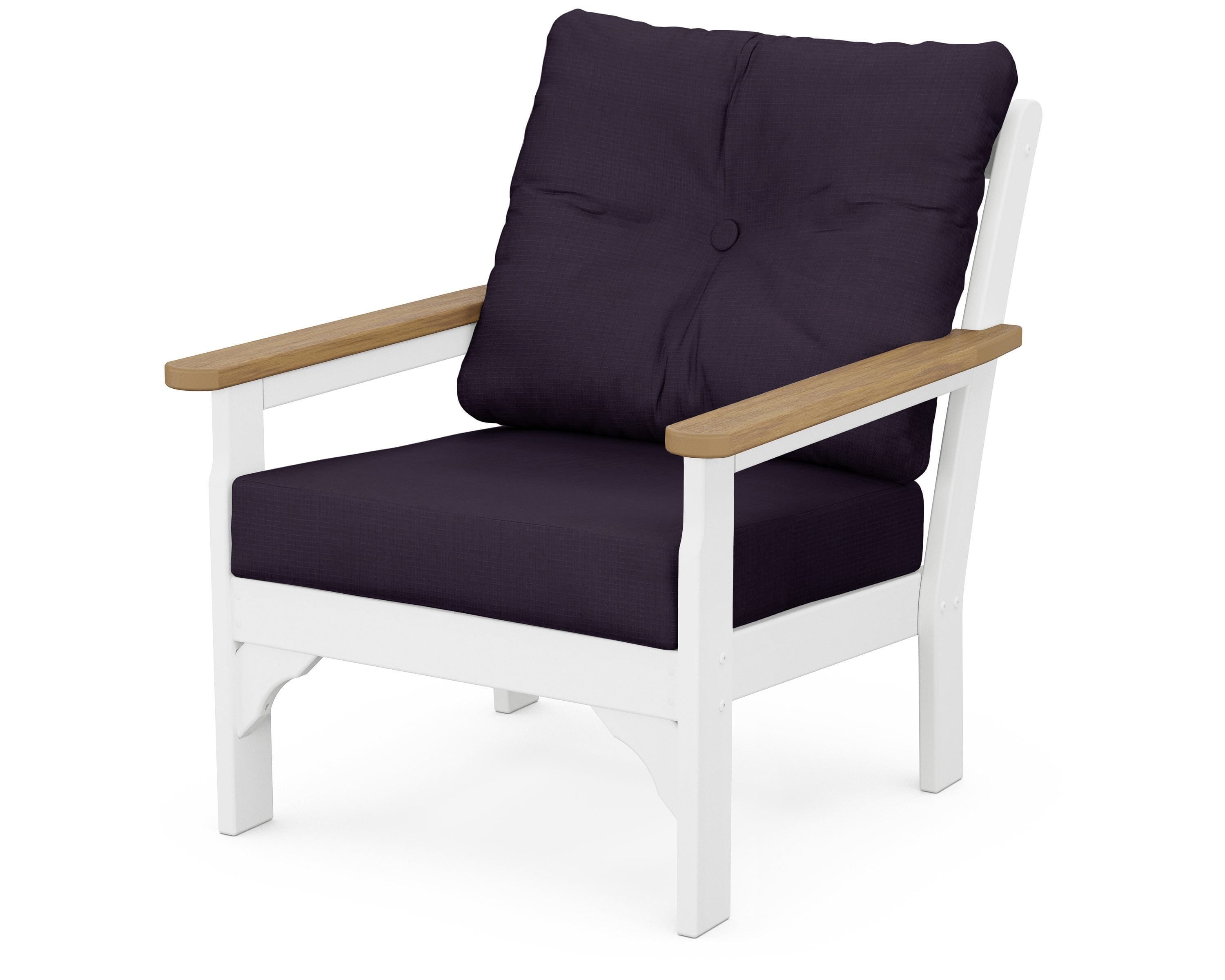 POLYWOOD® Vineyard Deep Seating Chair in White / Natural / Navy Linen