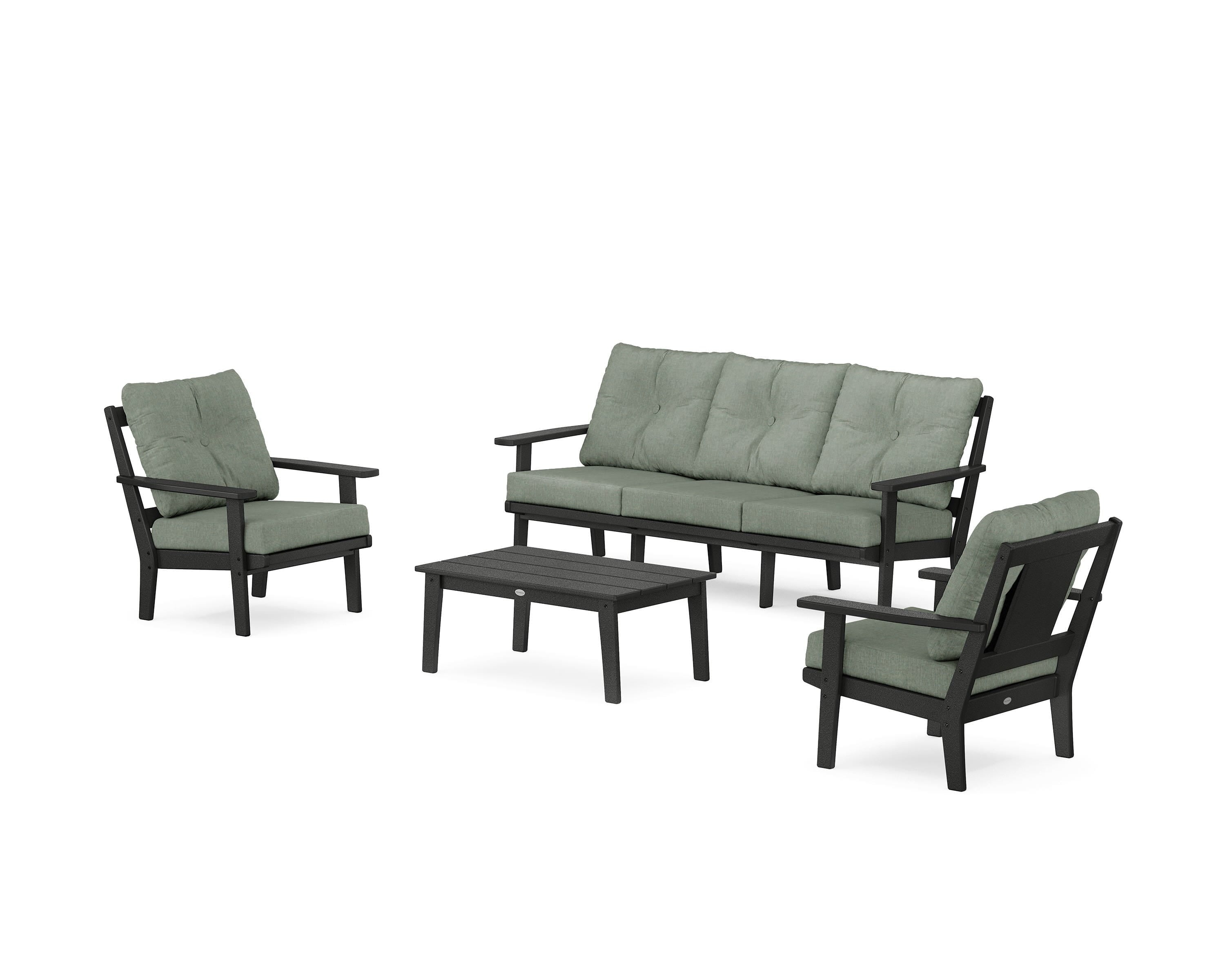 POLYWOOD® Prairie 4-Piece Deep Seating Set with Sofa in Black / Cast Sage