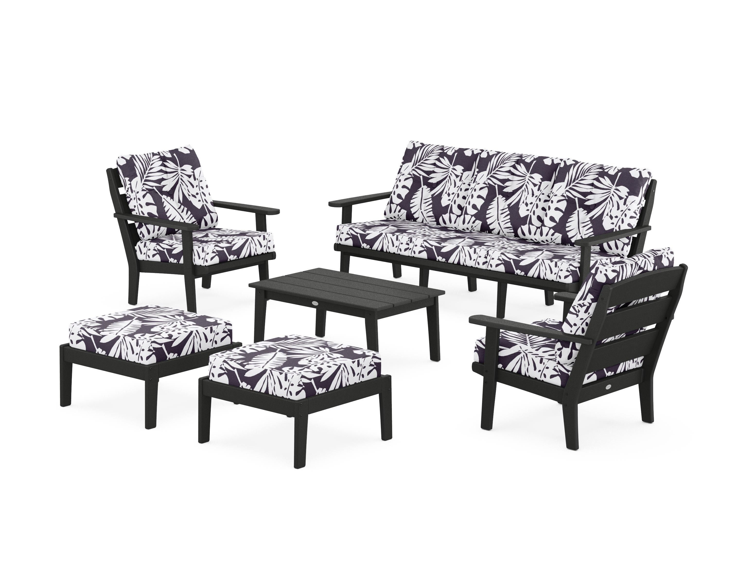 POLYWOOD® Lakeside 6-Piece Lounge Sofa Set in Black / Leaf Navy