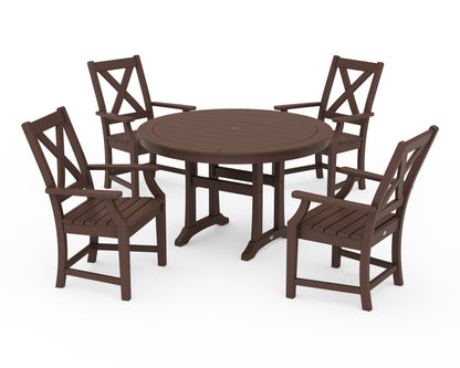 POLYWOOD® Braxton 5-Piece Nautical Trestle Arm Chair Dining Set in Mahogany