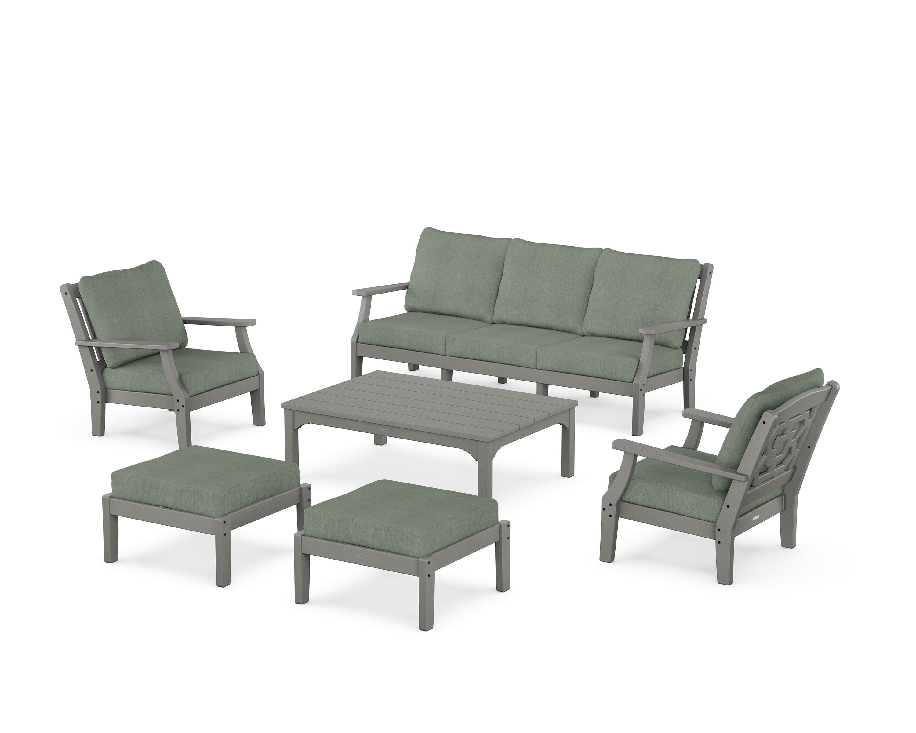 Martha Stewart by POLYWOOD® Chinoiserie 6-Piece Lounge Sofa Set in Slate Grey / Cast Sage