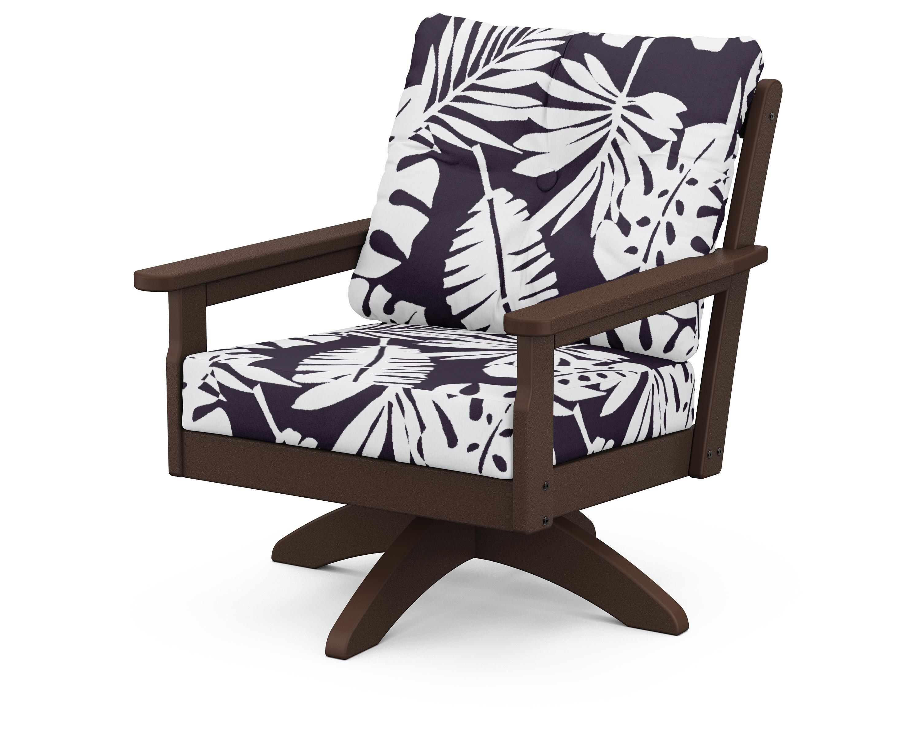 POLYWOOD® Vineyard Deep Seating Swivel Chair in Mahogany / Leaf Navy