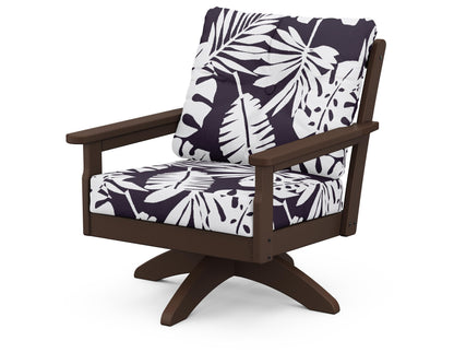 POLYWOOD® Vineyard Deep Seating Swivel Chair in Mahogany / Leaf Navy