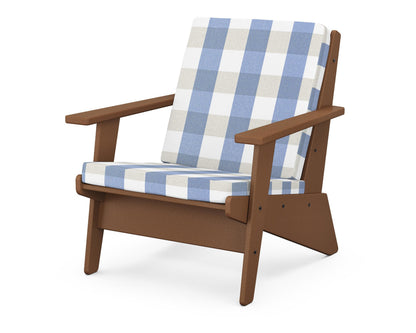 POLYWOOD® Riviera Modern Lounge Chair in Teak / Buffalo Plaid Sky Blue