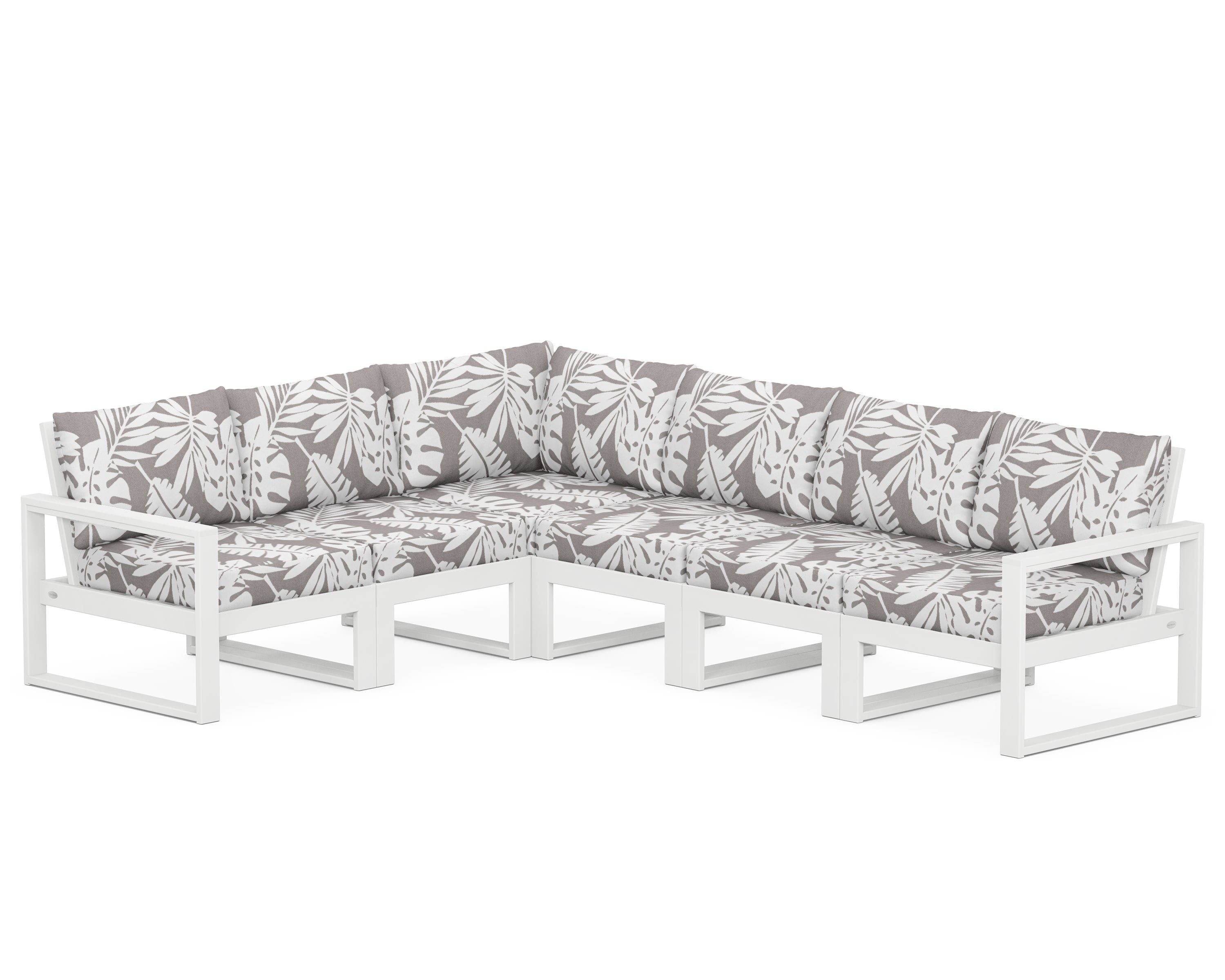 POLYWOOD® EDGE 6-Piece Modular Deep Seating Set in White / Leaf Grey Mist