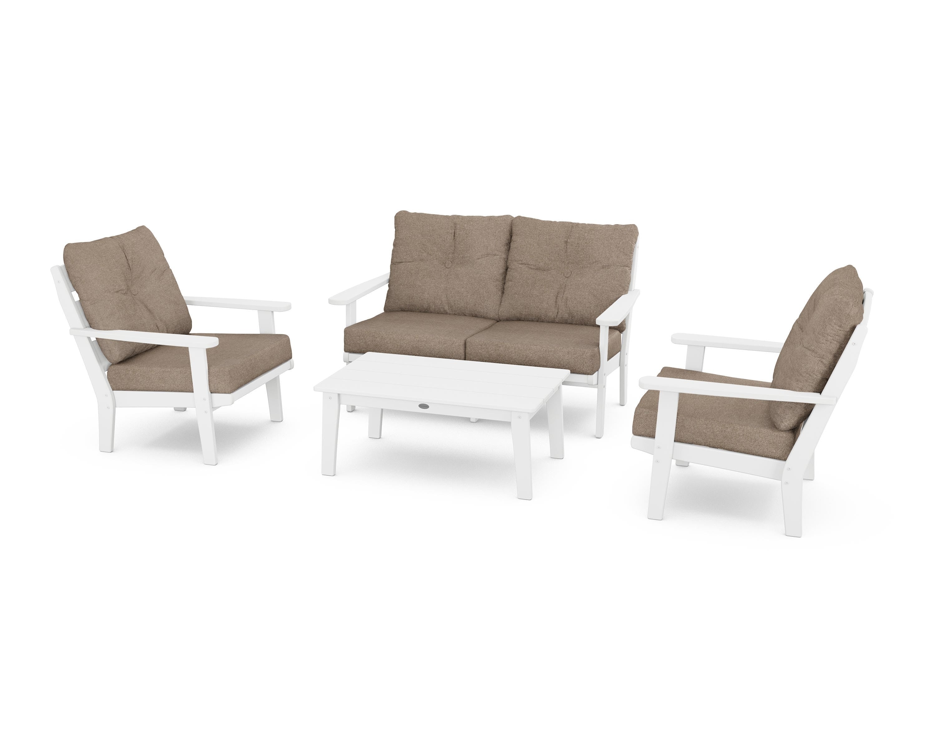 POLYWOOD® Lakeside 4-Piece Deep Seating Set in White / Spiced Burlap