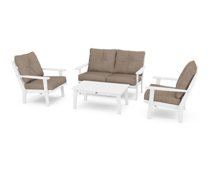 POLYWOOD® Lakeside 4-Piece Deep Seating Set in White / Spiced Burlap