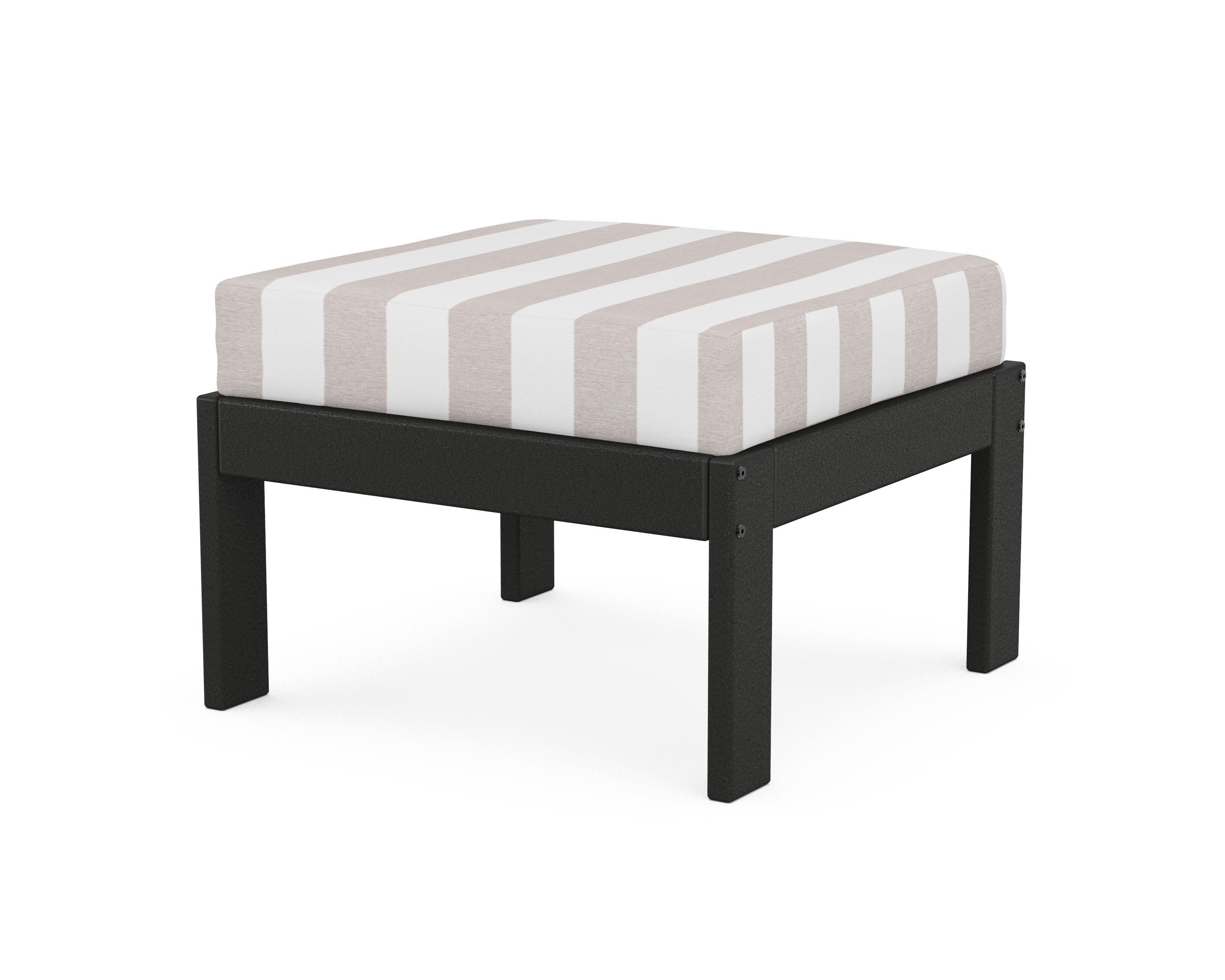POLYWOOD® Vineyard Modular Ottoman in Black / Cabana Stripe Dune Burlap