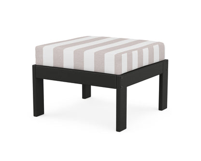 POLYWOOD® Vineyard Modular Ottoman in Black / Cabana Stripe Dune Burlap