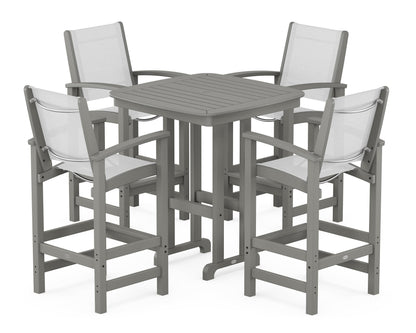 POLYWOOD® Coastal 5-Piece Bar Set in Slate Grey / White Sling