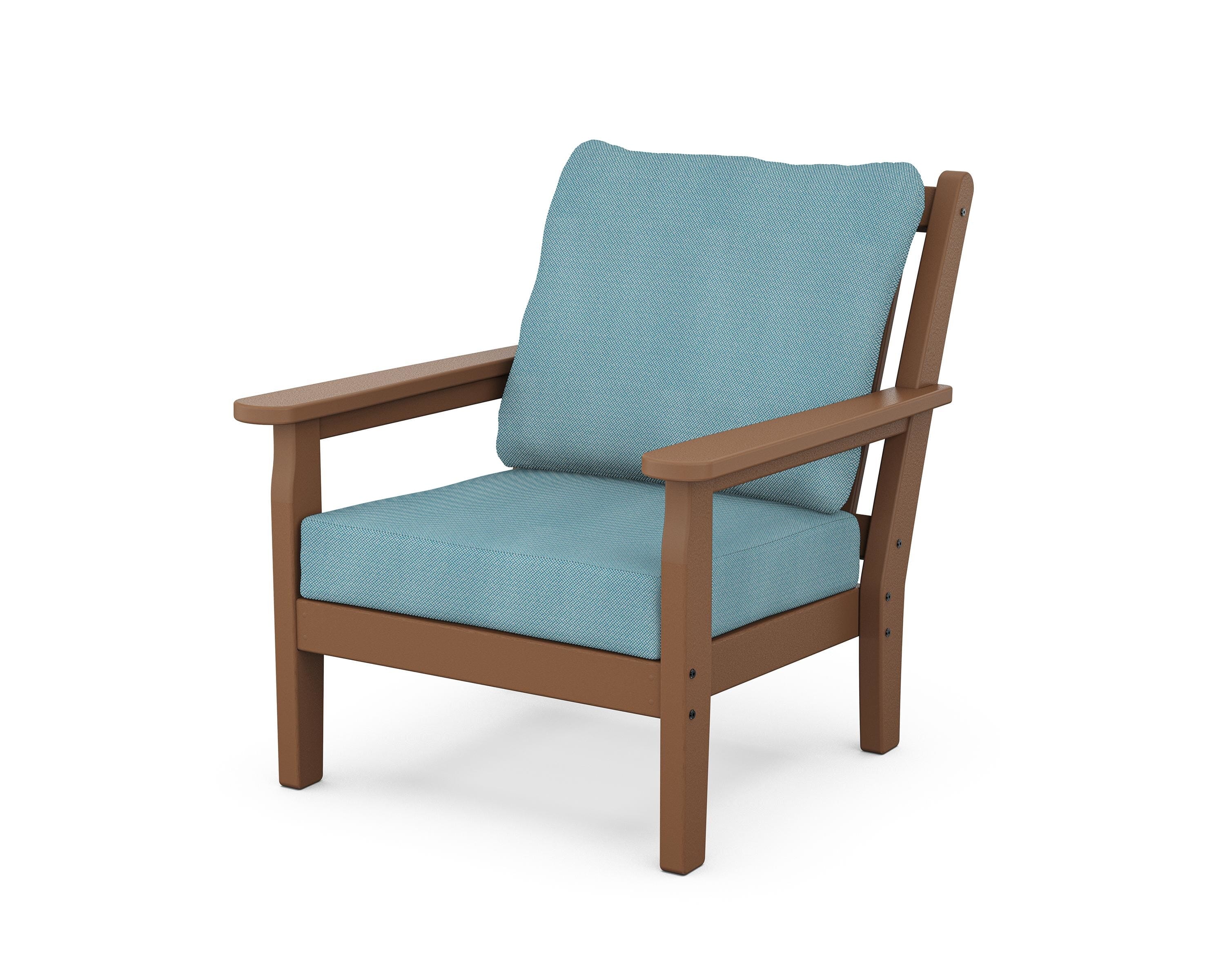 POLYWOOD® Chippendale Deep Seating Chair in Teak / Lattice Sky Blue