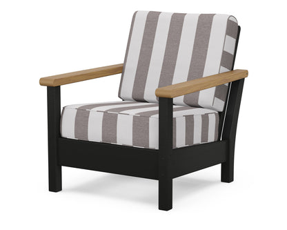 POLYWOOD® Harbour Deep Seating Chair in Black / Natural / Cabana Stripe Grey Mist