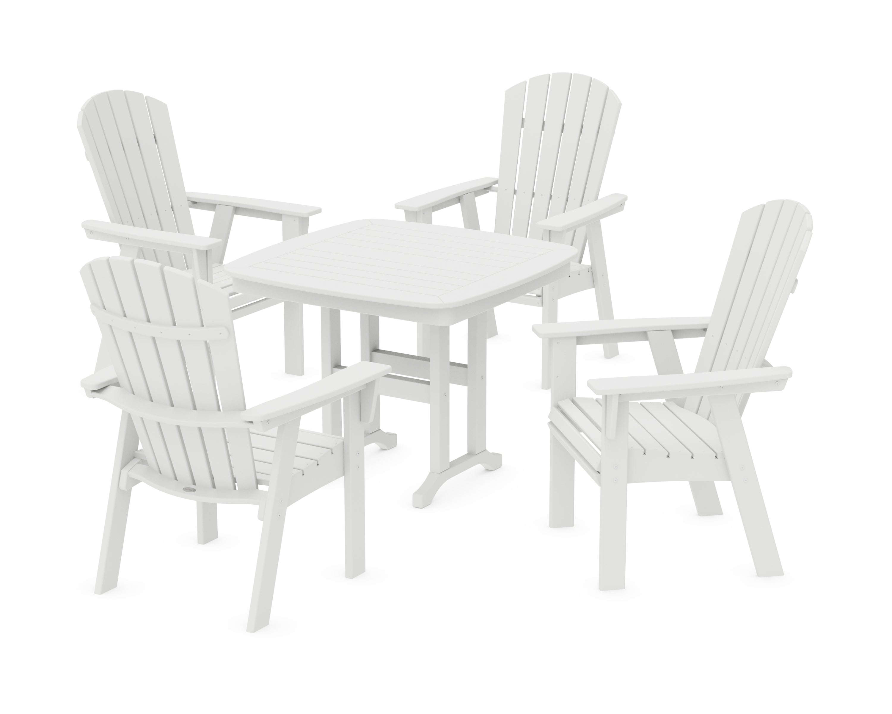 POLYWOOD® Nautical Curveback Adirondack 5-Piece Dining Set in White