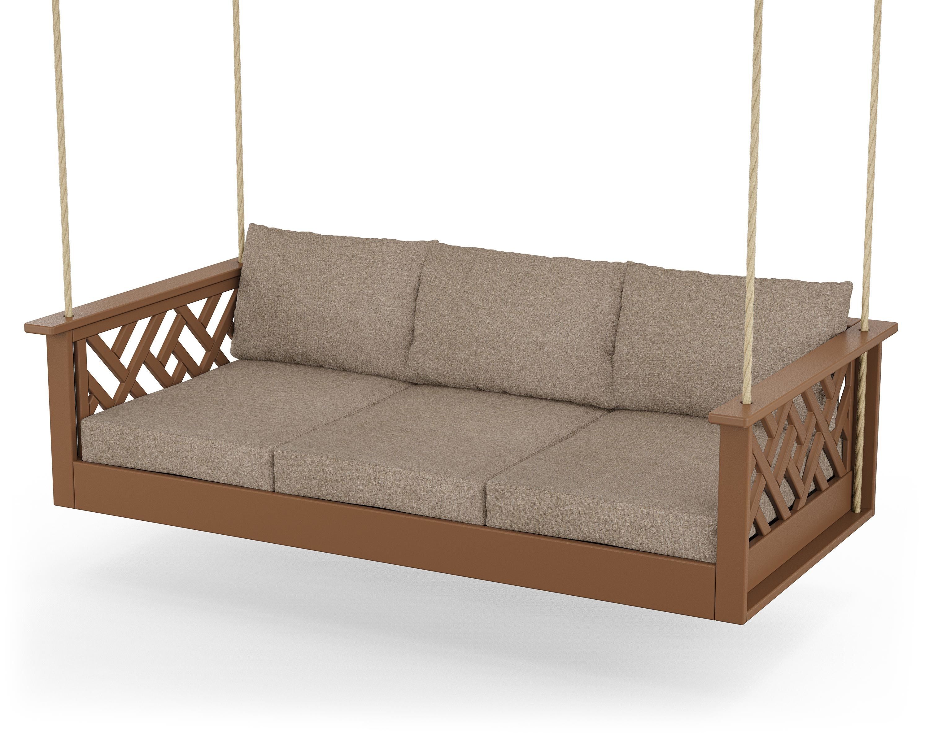POLYWOOD® Chippendale Daybed Swing in Teak / Spiced Burlap