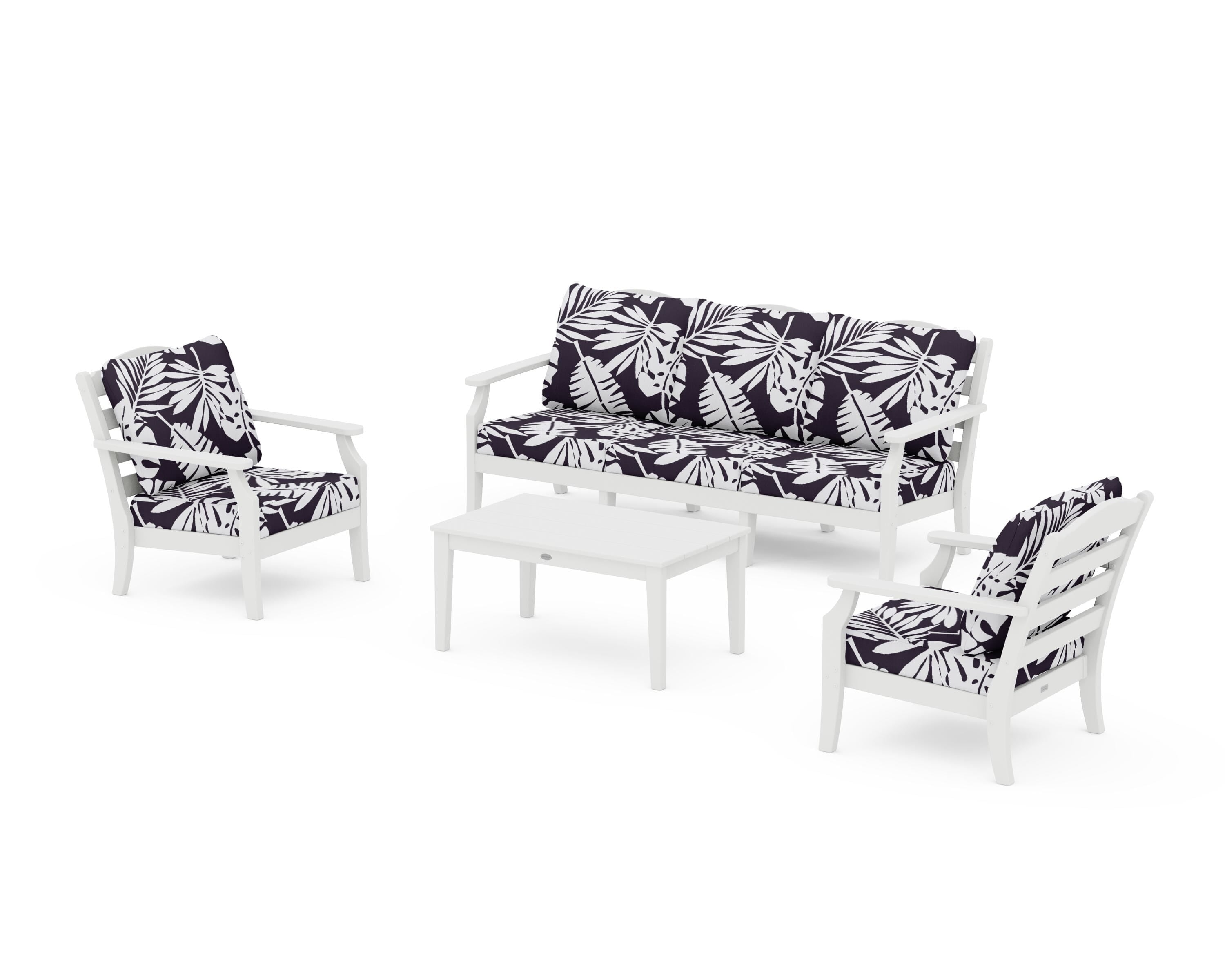 Draper James™ by  POLYWOOD® Savannah 4-Piece Deep Seating Set with Sofa in White / Leaf Navy