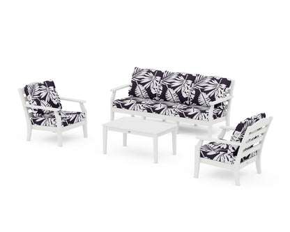 Draper James™ by  POLYWOOD® Savannah 4-Piece Deep Seating Set with Sofa in White / Leaf Navy