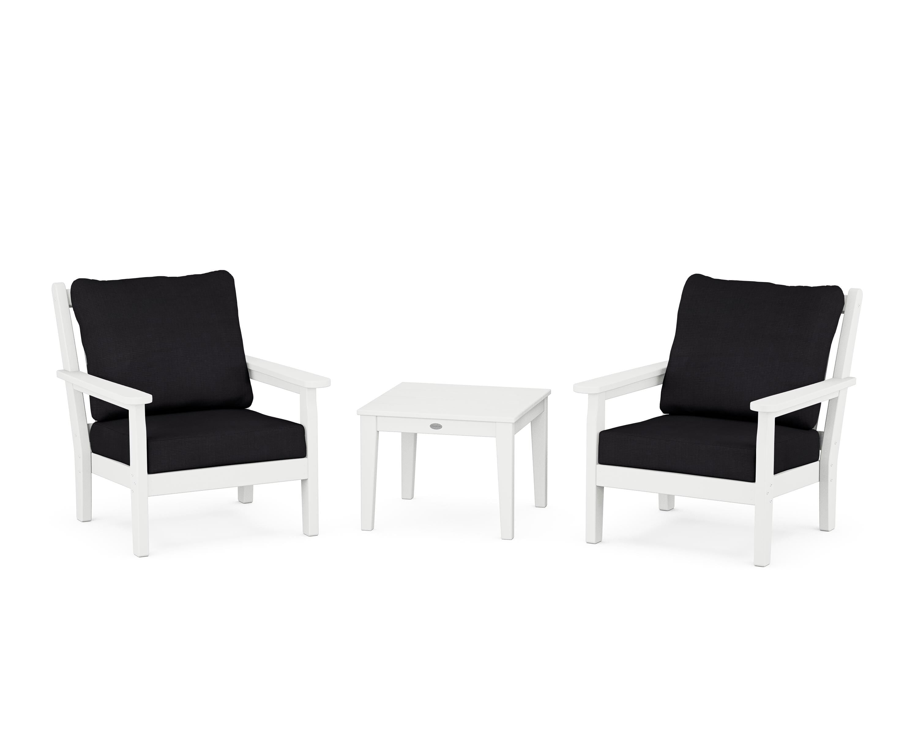 POLYWOOD® Chippendale 3-Piece Deep Seating Set in White / Midnight Linen
