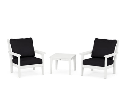 POLYWOOD® Chippendale 3-Piece Deep Seating Set in White / Midnight Linen