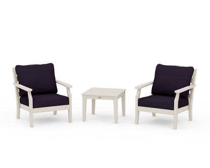 Draper James™ by  POLYWOOD® Savannah 3-Piece Deep Seating Set in Sand / Navy Linen