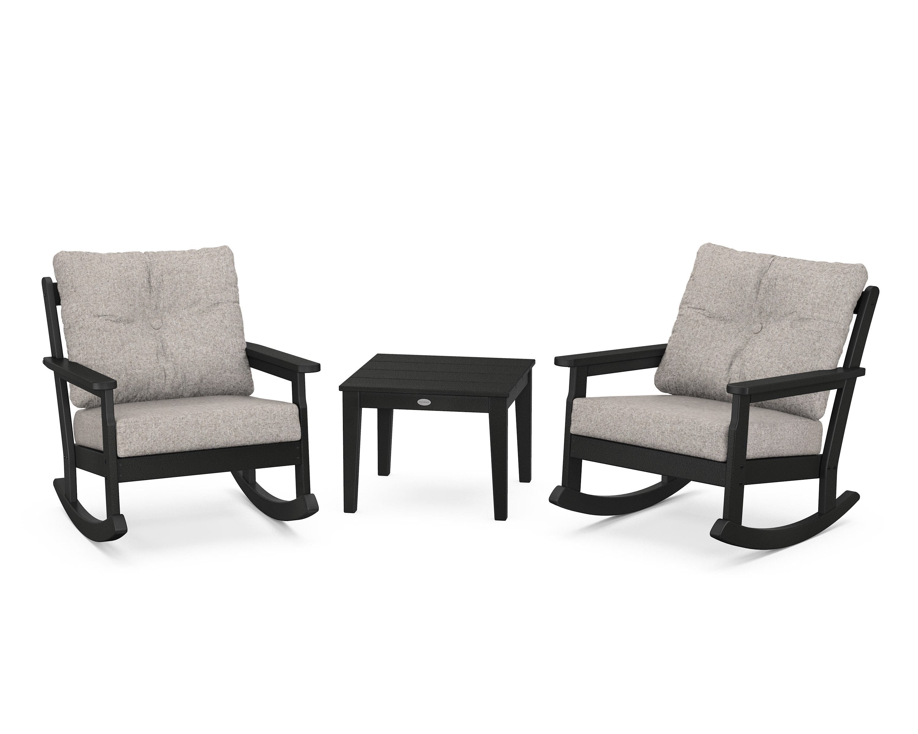 POLYWOOD® Vineyard 3-Piece Deep Seating Rocker Set in Black / Weathered Tweed
