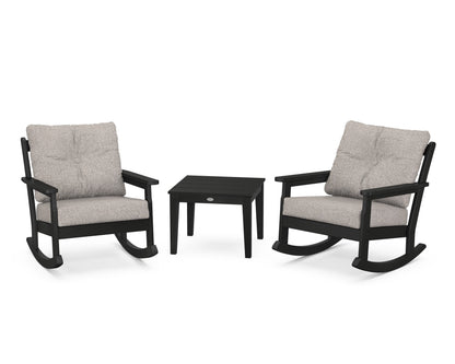 POLYWOOD® Vineyard 3-Piece Deep Seating Rocker Set in Black / Weathered Tweed