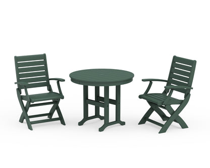 POLYWOOD® Signature Folding Chair 3-Piece Round Farmhouse Dining Set in Green