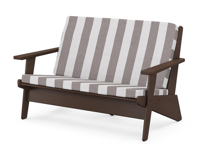 POLYWOOD® Riviera Modern Lounge Loveseat in Mahogany / Cabana Stripe Grey Mist