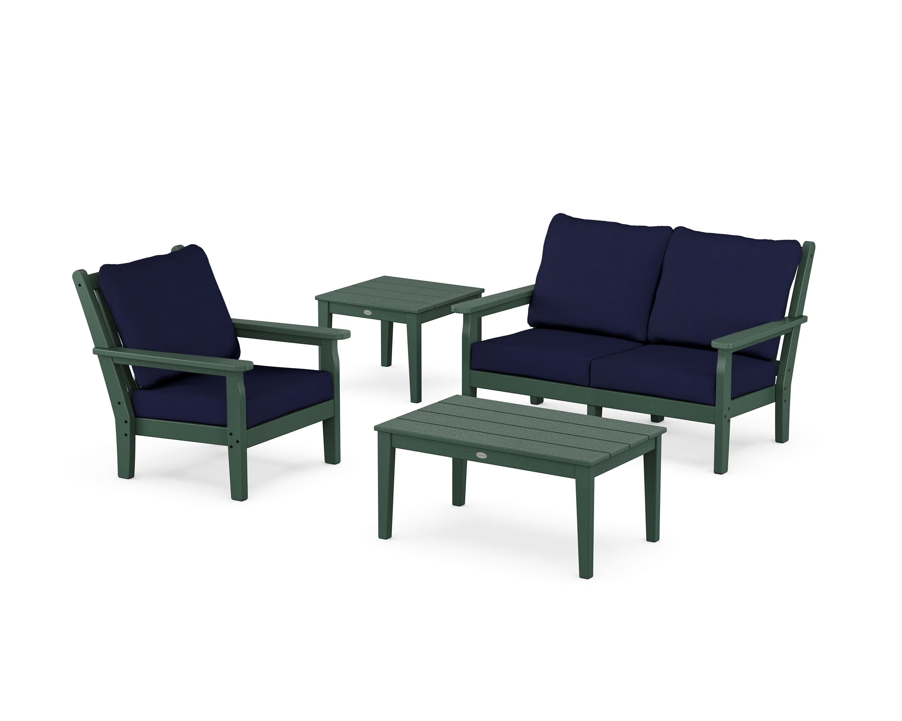 POLYWOOD® Chippendale 4-Piece Deep Seating Set in Green / Navy