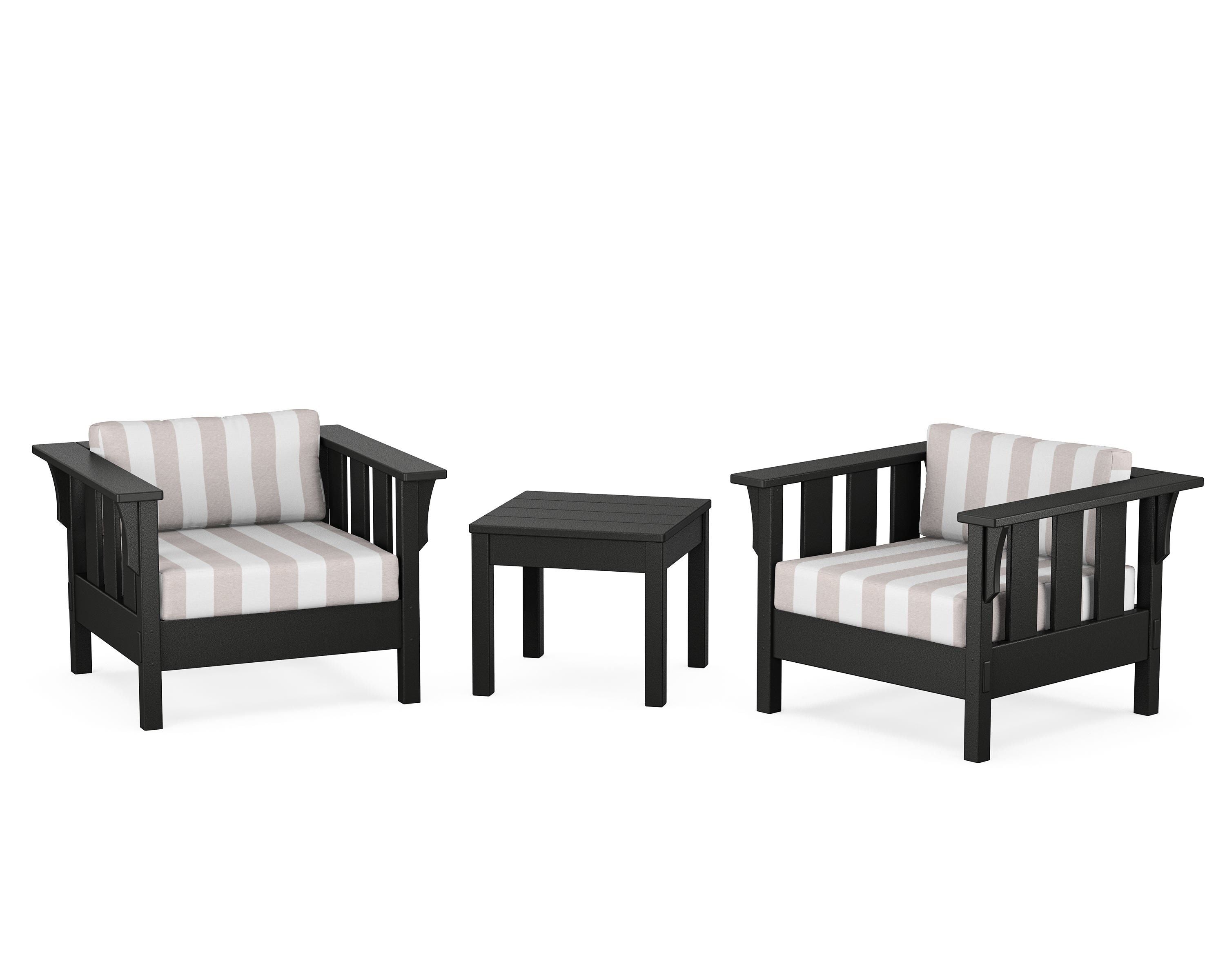 Martha Stewart by POLYWOOD® Acadia 3-Piece Deep Seating Set in Black / Cabana Stripe Dune Burlap