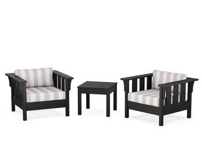 Martha Stewart by POLYWOOD® Acadia 3-Piece Deep Seating Set in Black / Cabana Stripe Dune Burlap