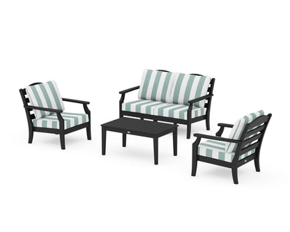 Draper James™ by  POLYWOOD® Savannah 4-Piece Deep Seating Set with Loveseat in Black / Cabana Stripe Glacier Spa