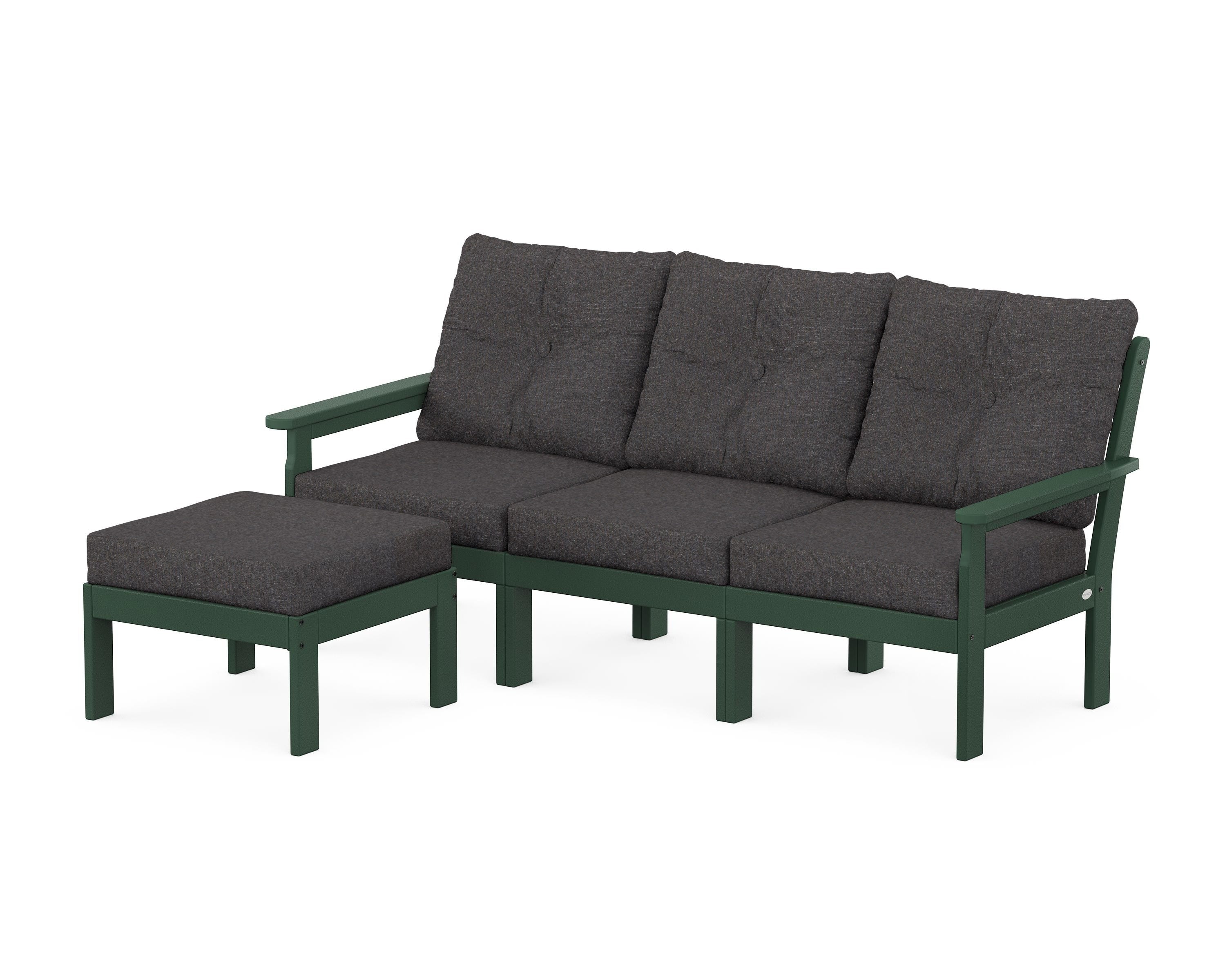 POLYWOOD® Vineyard 4-Piece Sectional with Ottoman in Green / Ash Charcoal