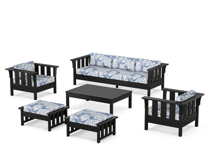 Martha Stewart by POLYWOOD® Acadia 6-Piece Lounge Sofa Set in Black / Leaf Sky Blue