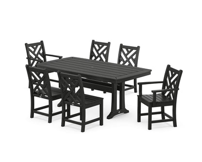 POLYWOOD® Chippendale 7-Piece Dining Set with Trestle Legs in Black