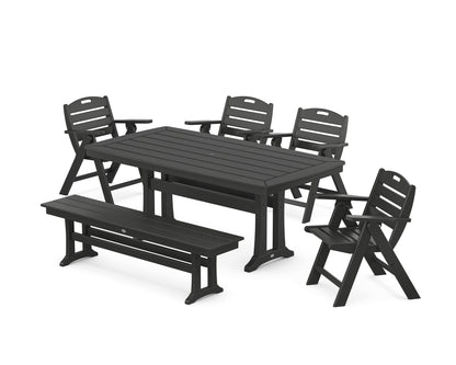 POLYWOOD® Nautical Lowback 6-Piece Dining Set with Trestle Legs and Bench in Black