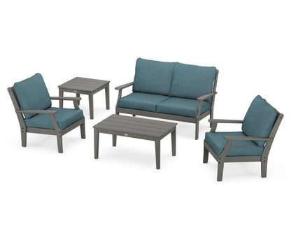 POLYWOOD® Braxton 5-Piece Deep Seating Set in Slate Grey / Ocean Teal