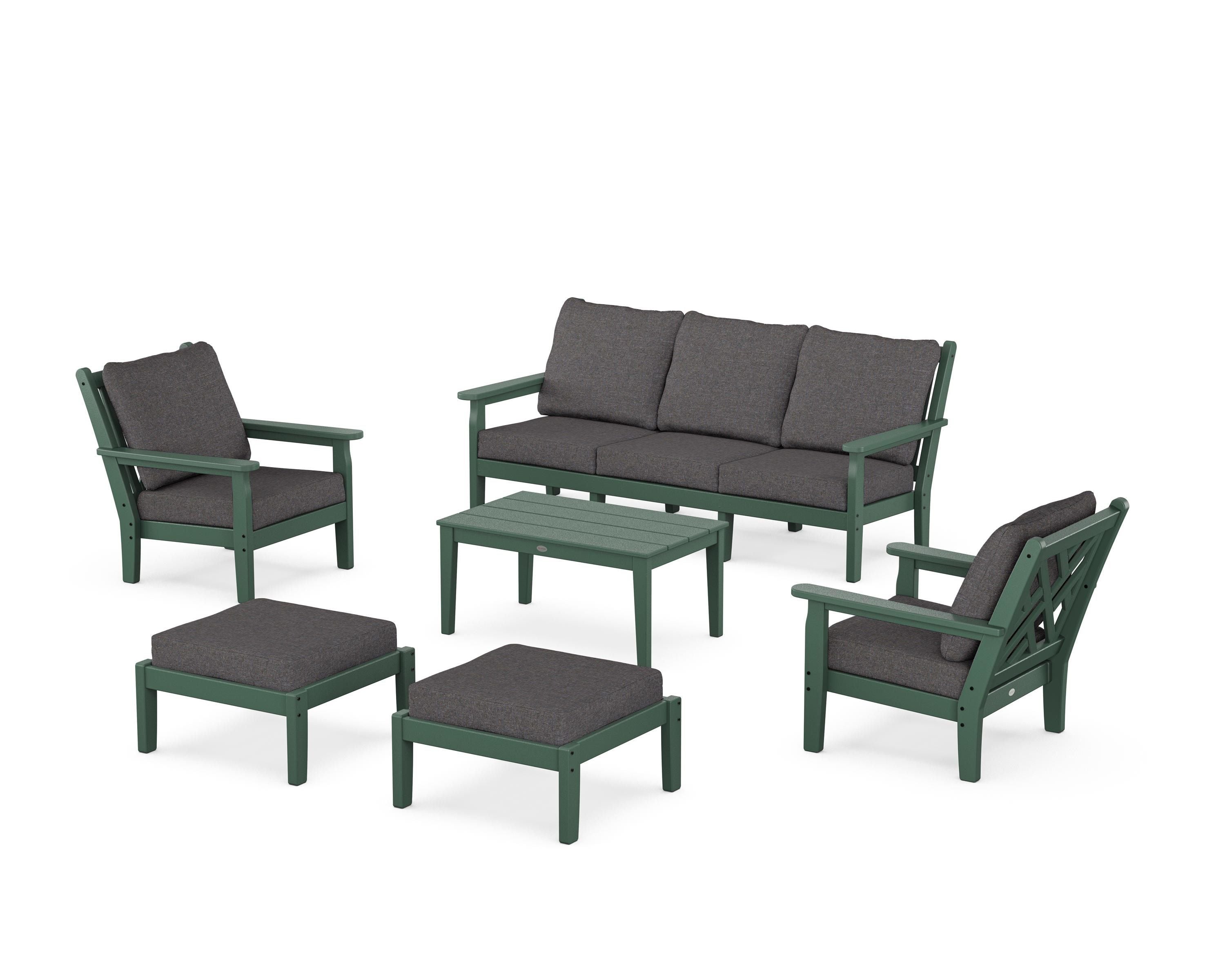 POLYWOOD® Chippendale 6-Piece Lounge Sofa Set in Green / Ash Charcoal
