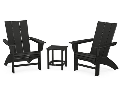 POLYWOOD® Modern 3-Piece Curveback Adirondack Set with Long Island 18" Side Table in Black