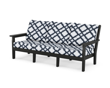 POLYWOOD® Chippendale Deep Seating Sofa in Black / Trellis Marine Indigo