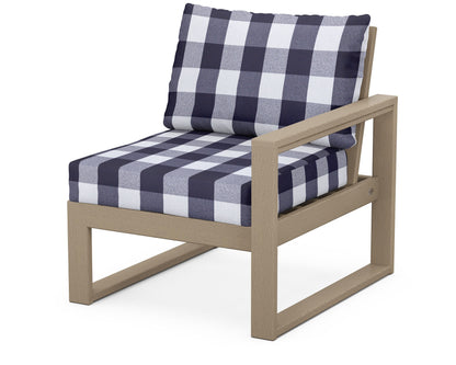 POLYWOOD® EDGE Modular Right Arm Chair in Vintage Sahara / Buffalo Plaid Navy