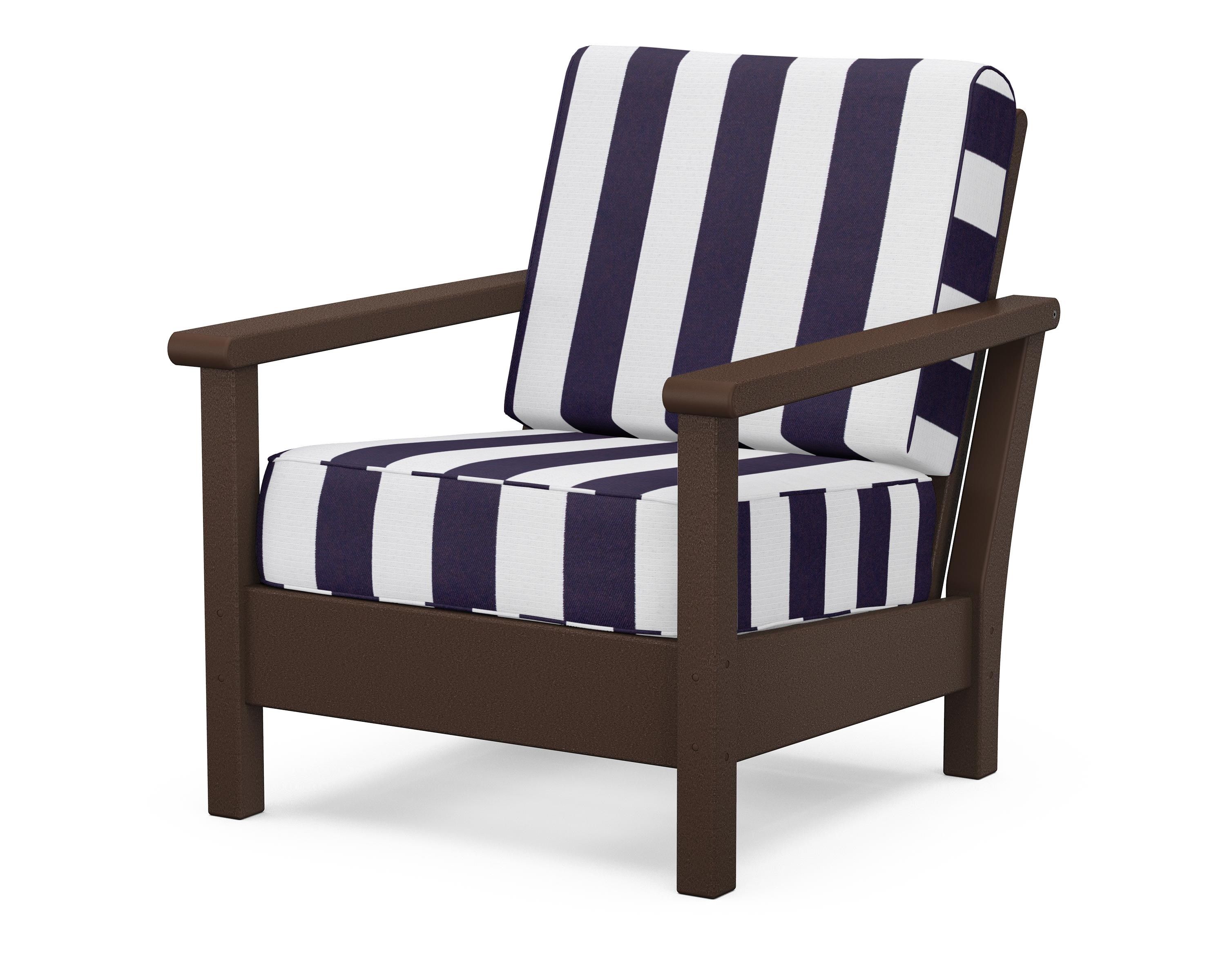 POLYWOOD® Harbour Deep Seating Chair in Mahogany / Cabana Stripe Navy