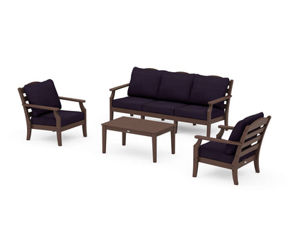 Draper James™ by  POLYWOOD® Savannah 4-Piece Deep Seating Set with Sofa in Mahogany / Navy Linen