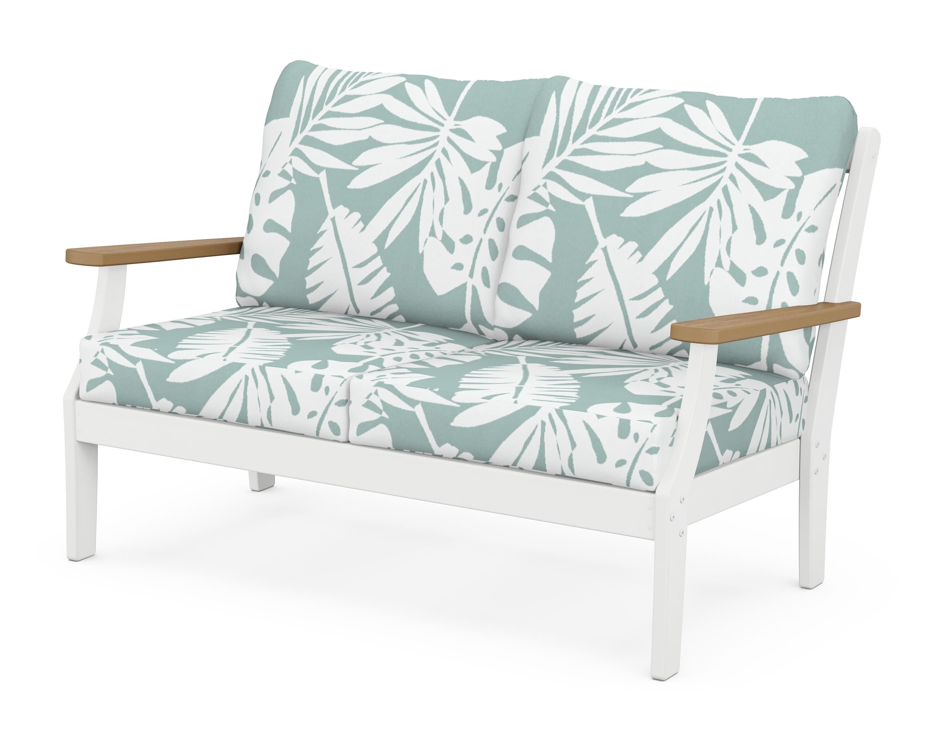 POLYWOOD® Braxton Deep Seating Loveseat in White / Natural / Leaf Glacier Spa