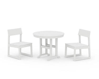 POLYWOOD® EDGE Side Chair 3-Piece Round Dining Set in White